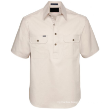 Men Half Button short Sleeves Double Pocket Workshirts